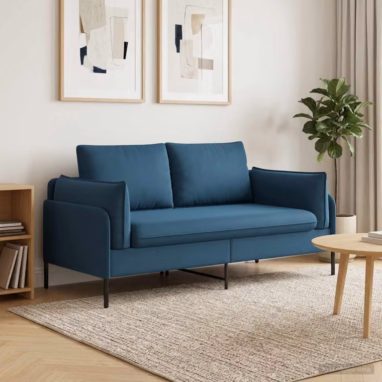 Divano a 2 posti vidaXL in velluto blu con coperture rimovibili L: 188 cm, P: 81 cm, H: 89 cm