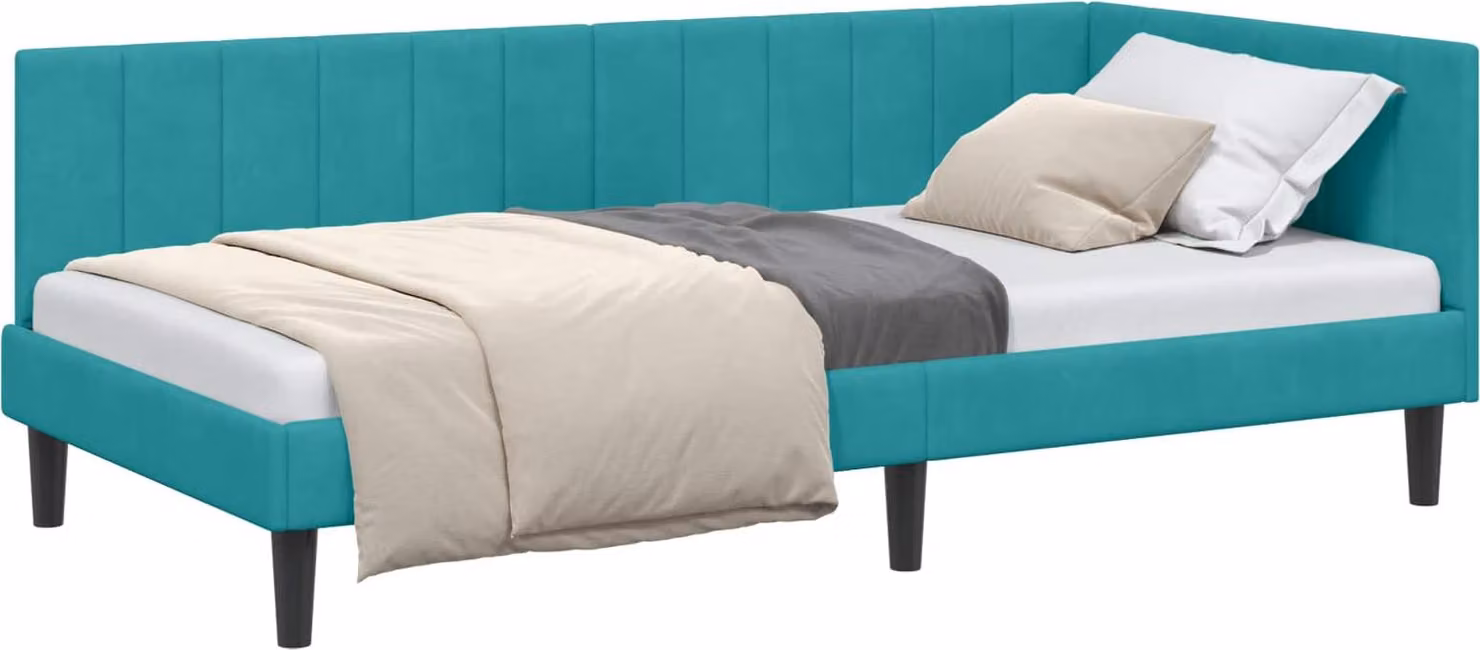 Cornice del letto ad angolo Turchese 90 cm x 190 cm Velluto