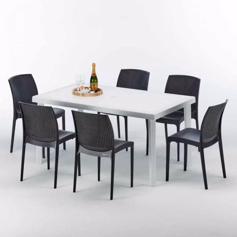 Tavolo rettangolare bianco e 6 sedie Set di bastoni da esterno in polipropilene colorato Grand Soleil Boheme Summerlife - Nero
