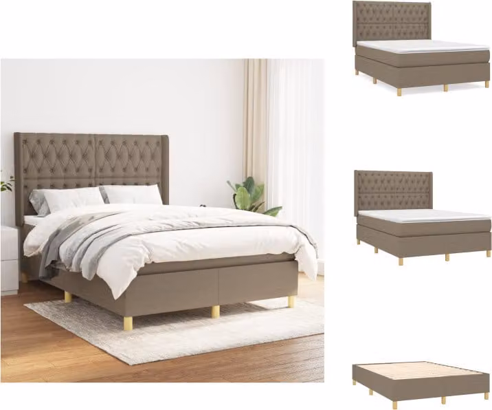 vidaXL Letto a molle con materasso in tessuto taupe 140x190 cm - Letti e strutture letto