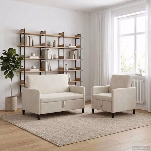Set di Divani con Storage 2 pz Crema Poliestere 3429170
