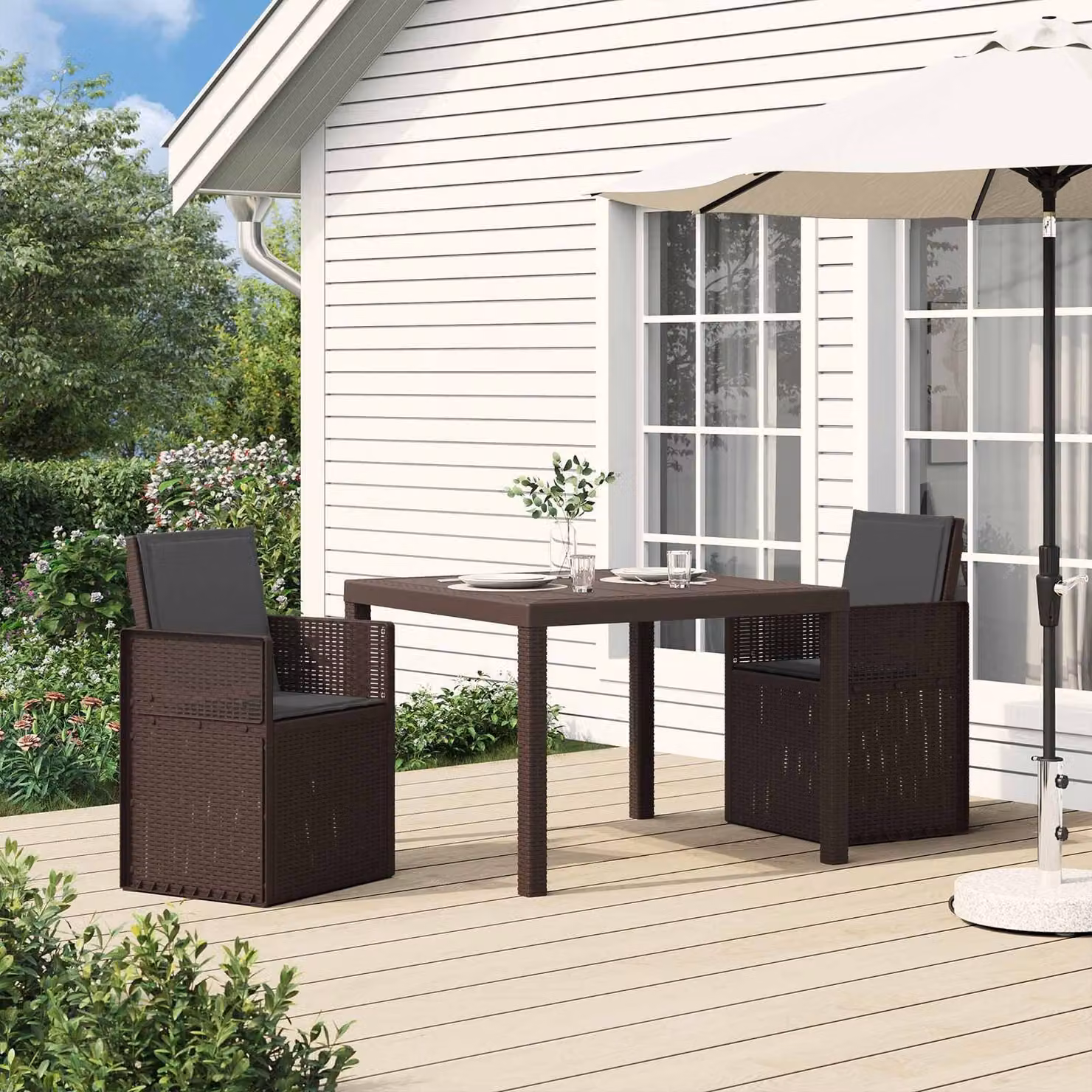 Set di 2 sedie da giardino vidaXL con braccioli, colore marrone e antracite, resistenti ai raggi UV