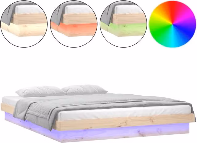 Letto matrimoniale Small Double DESIGN IN in legno massello di pino con illuminazione LED sottostante e porta USB, colore grigio, L/P/H: 120 x 200 x 123,5 cm