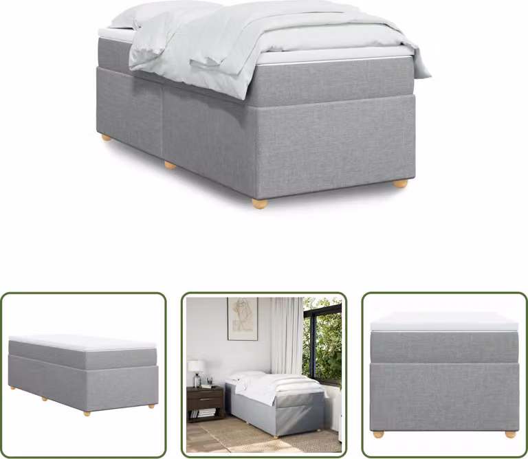The Living Store Letto a molle con materasso grigio chiaro 90x190 cm in tessuto