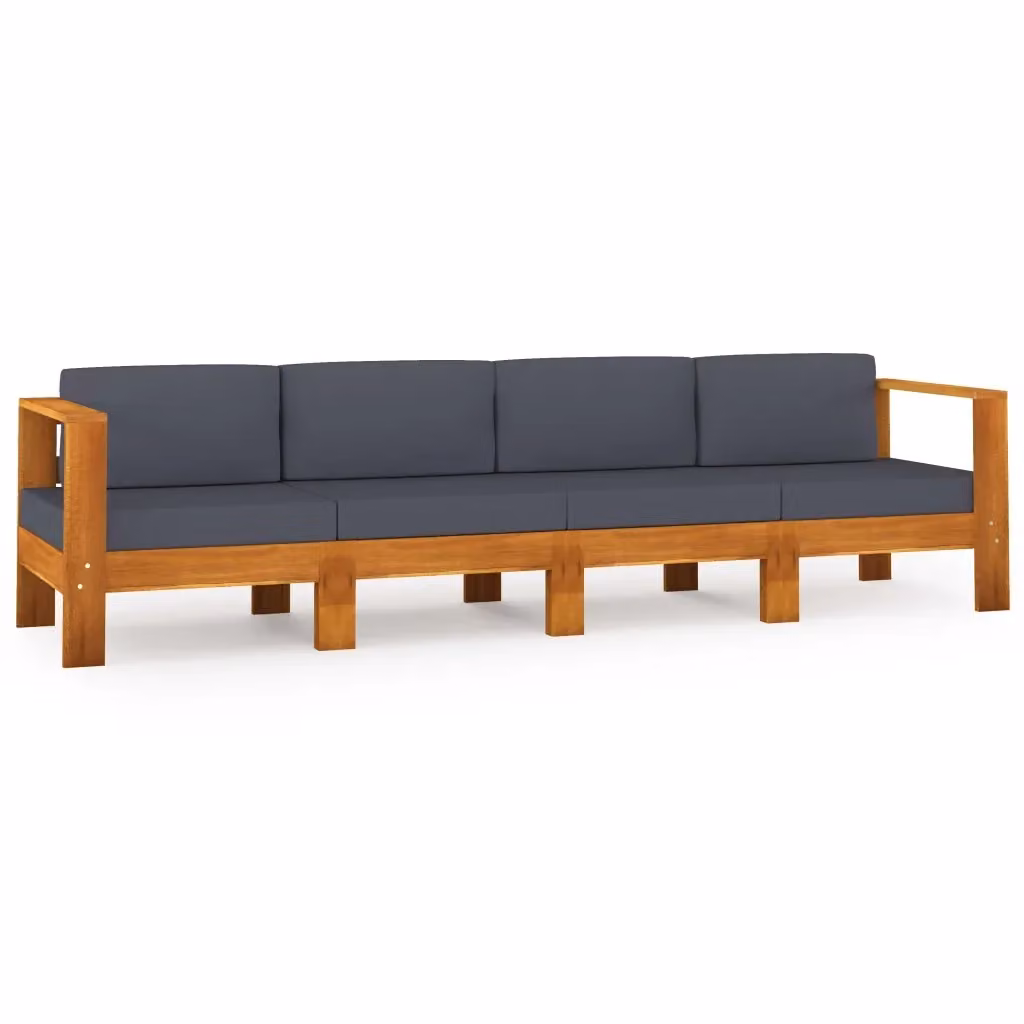vidaXL Divano da Giardino 4 Posti in Legno di Acacia con Cuscini Grigio Moderno – 2