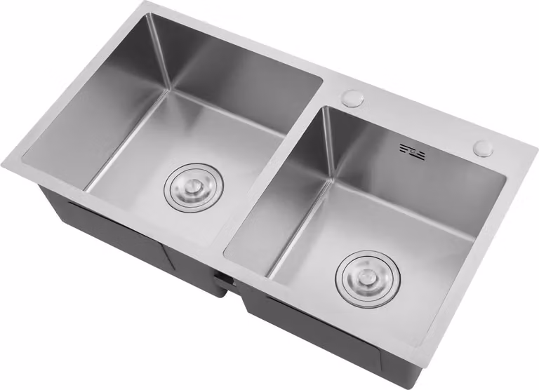 Lavello da cucina - Doppia vasca in acciaio inossidabile - Da incasso/sottotavola/da appoggio - Vasche: 37,4x38 cm + 33x33 cm - Adatto per cucina, lavanderia o locale di servizio - Finitura: nichel