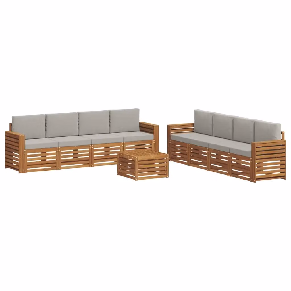 Set di divani da esterno vidaXL in legno di acacia con tavolino e cuscini, beige e grigio – 2