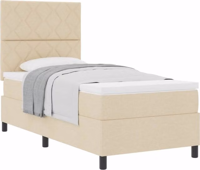 Letto a molle con testiera vidaXL in tessuto beige L/P: 100 x 200 cm