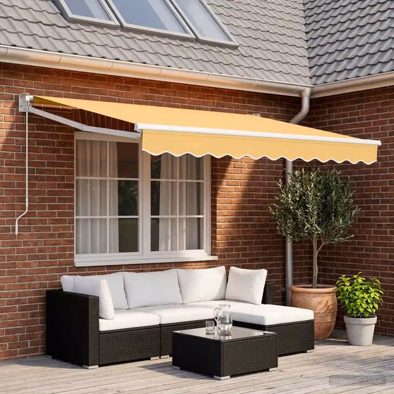 Tenda retrattile vidaXL color sabbia con bracci pieghevoli in alluminio e tessuto 100% poliestere, L: 350 cm x P: 250 cm