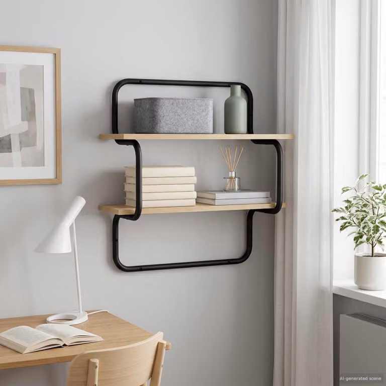vidaXL Mensola a muro a 2 livelli in stile industriale, colore marrone, L 40 cm x P 24,5 cm x H 61 cm