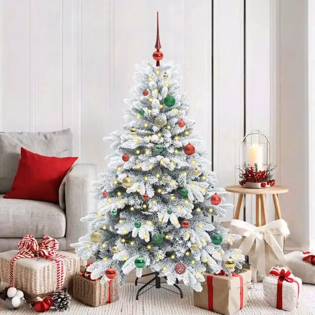 Albero di Natale artificiale moderno vidaXL bianco con 150 LED luce bianca calda in PE e PVC, Altezza: 150 cm