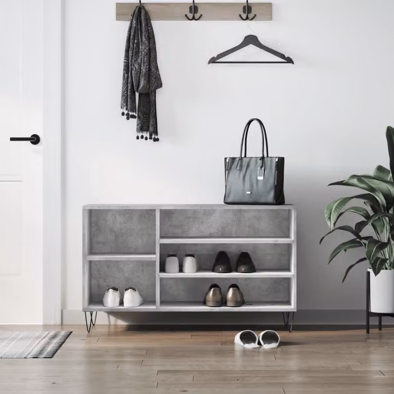Scarpiera moderna vidaXL in legno e metallo, Grigio, L 102 x P 36 x H 60 cm