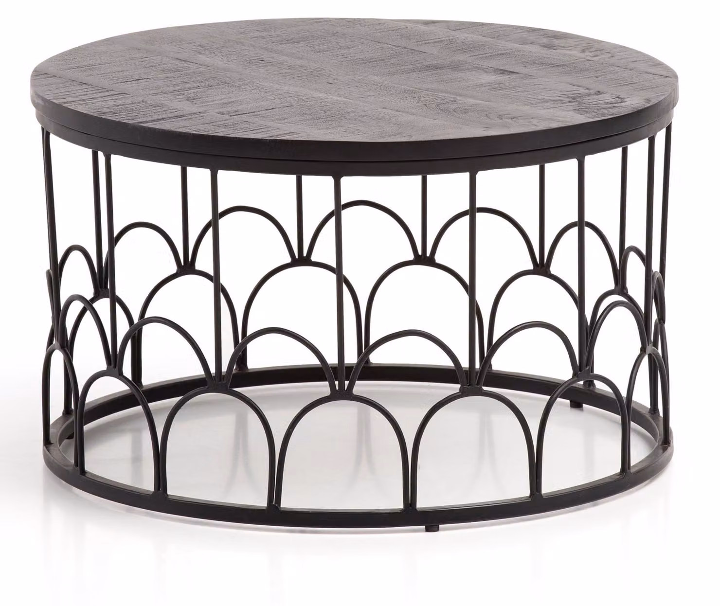 Tavolino 60x60x36 cm in legno massiccio di mango / metallo nero Tavolo da divano rotondo | Wohnling