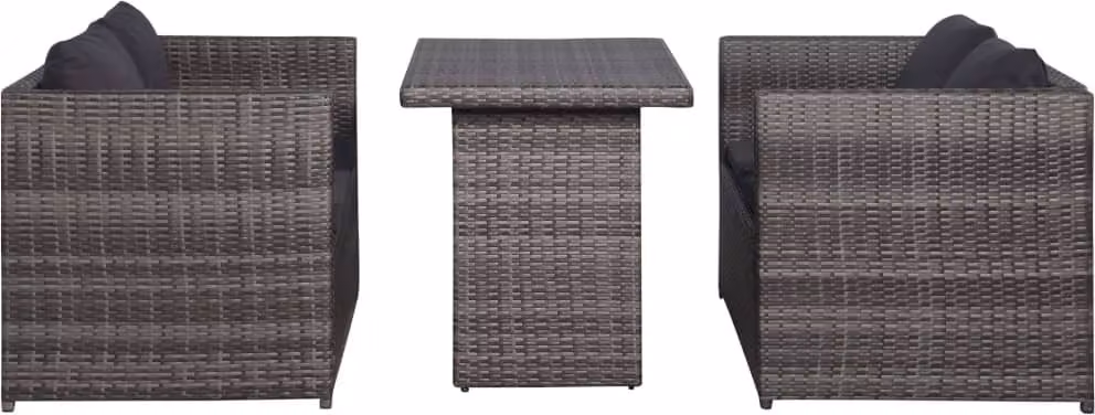 Set da Bistrot 3 pz con Cuscini in Polyrattan Grigio