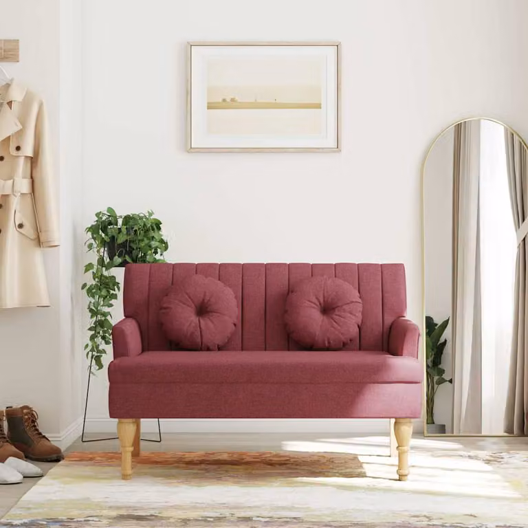 Panca con Cuscini vidaXL in Tessuto Rosso, L: 113 cm, P: 64,5 cm, H: 75,5 cm