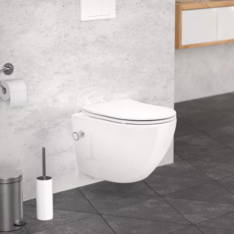 Water WC a muro, modello compatto da 49 cm, colore bianco, con funzione bidet e rivestimento nanotecnologico