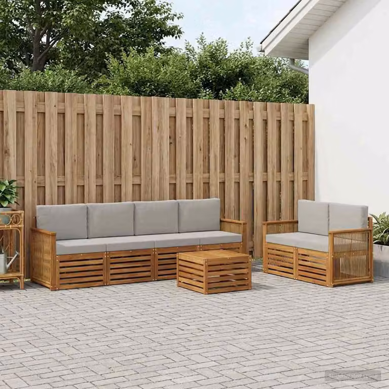 Set di divani da esterno vidaXL 7 pezzi in legno di acacia con cuscini, colori beige, grigio e marrone