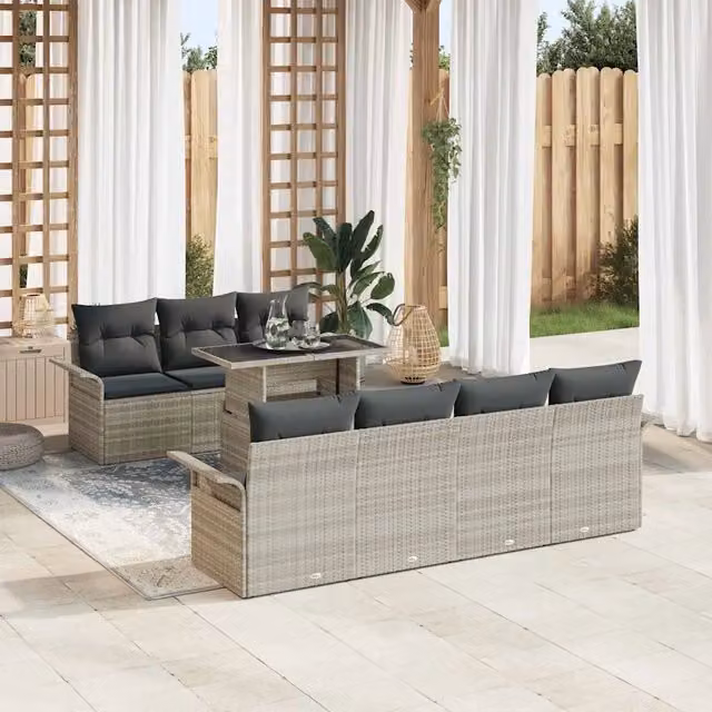 Set Divano da Giardino 8 pz Grigio chiaro polyrattan 3348228