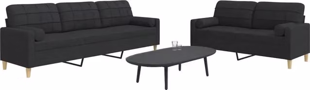 Set di Divani Moderni vidaXL in Tessuto Nero con Cuscini Decorativi e Struttura in Metallo per Soggiorno