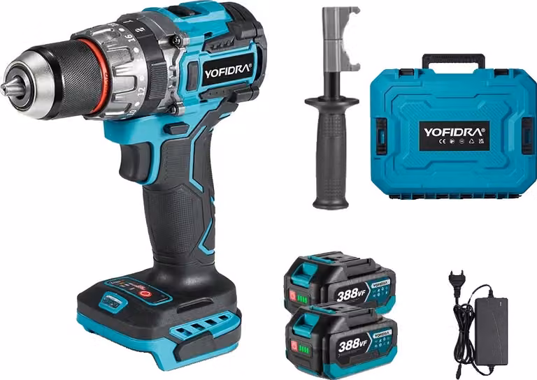 Trapano a percussione senza spazzole, velocità 1800 giri/min, potenza 18V, 2 batterie 1 spina B