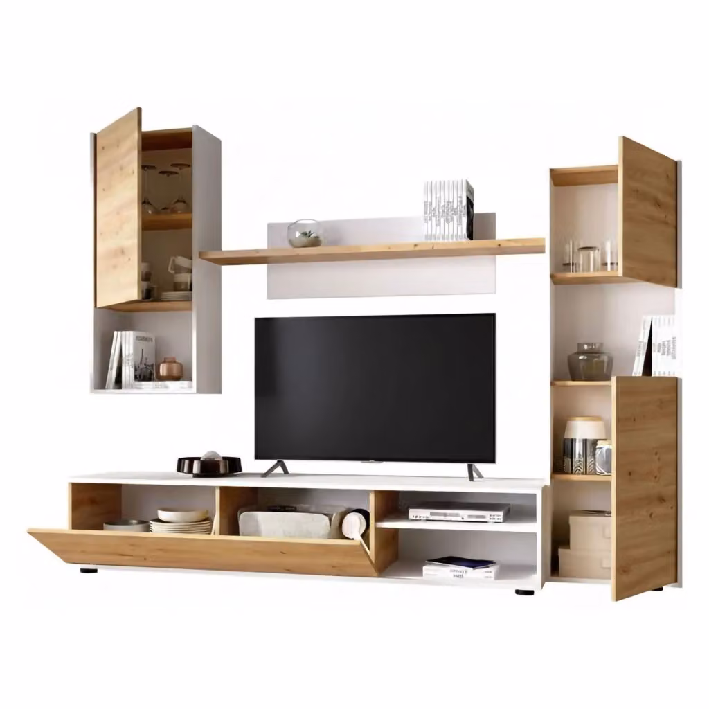 Parete attrezzata DMORA Artex per soggiorno in Rovere e Bianco, L: 220 cm, H: 180 cm, P: 41 cm – 2