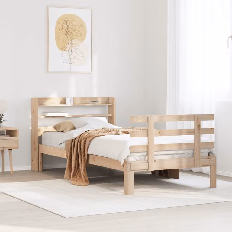 vidaXL Giroletto con Testiera in Legno Massello di Pino Marrone, L/P/H: 90 x 200 cm