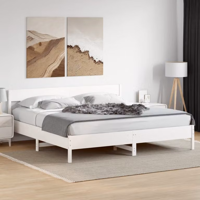 vidaXL Giroletto in legno massello di pino bianco con doghe fisse, L/P: 200 x 200 cm