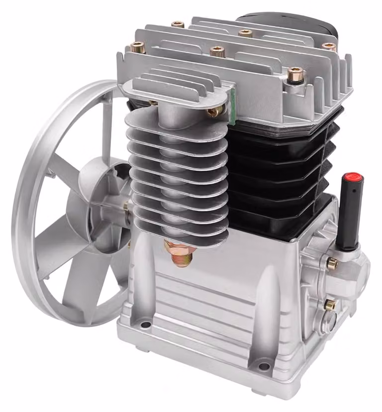 Compressore d'aria - Testata pompa 2 cilindri - 420 l/min - 8 bar - Lubrificato a olio - Con puleggia - Per motore da 3 HP - Grigio