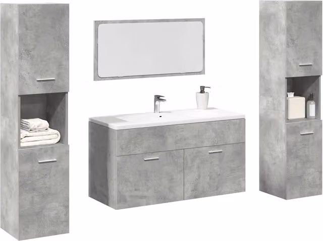 Set Mobili da Bagno 4 pz Grigio Cemento in Legno Multistrato 3324875