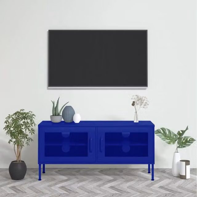 Mobile TV vidaXL in metallo blu marino con scomparti multimediali L: 105 cm, P: 35 cm, H: 50 cm