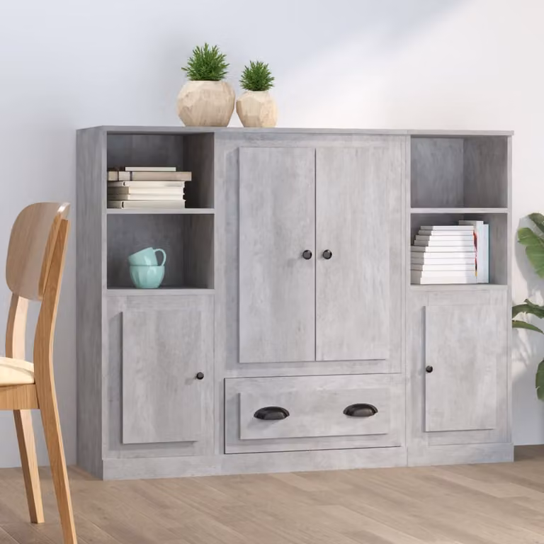Set di 3 credenze vidaXL in legno multistrato e MDF, colore grigio cemento, stile minimalista