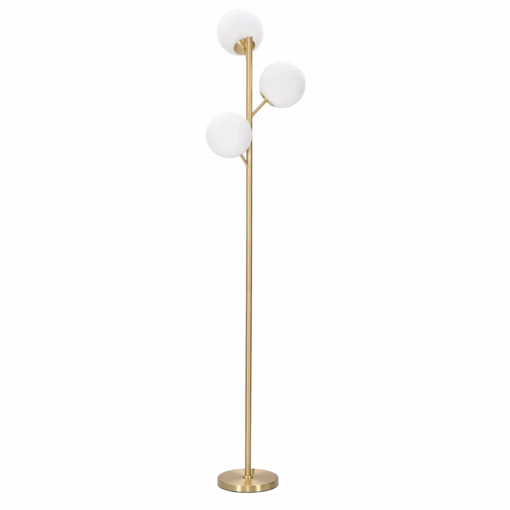 Kisoro, Lampada da Terra Moderna in Metallo e Vetro, Bianco e Oro, Altezza: 190 cm – 2