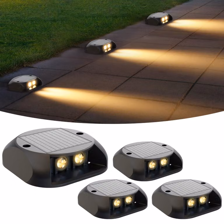 Set di 4 luci solari a gradino, luce bianco caldo, grado di protezione IP65, capacità di carico di 3 tonnellate