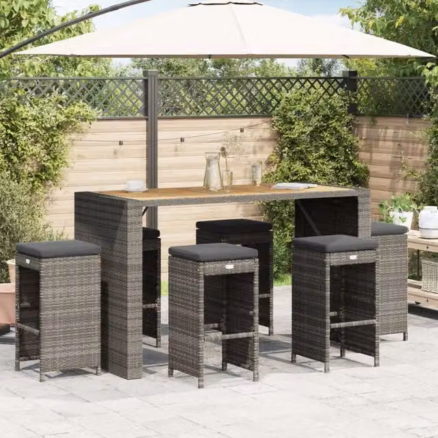 Sgabelli Bar da Giardino con Cuscini 6 pz Grigi in Polyrattan 368693