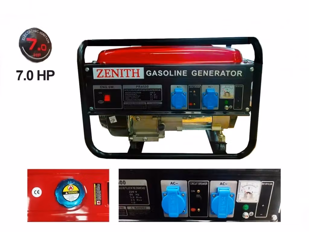 Generatore di Corrente Zenith 3kW con Motore a Benzina 4 Tempi, 2 prese 230V, 7.0 PS, Avviamento a Strappo, Rosso – 2