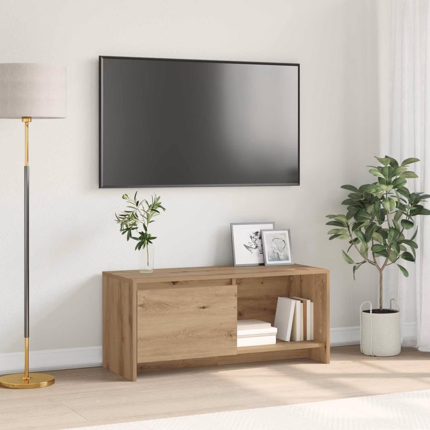 Set mobile TV moderno vidaXL in legno color rovere, L 90 x P 35 x H 40 cm