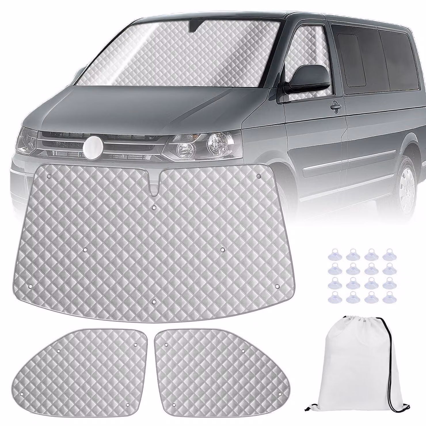 Schermo parasole per parabrezza per VW T5 T6, set di 3 tappetini termici, protezione UV per l'abitacolo
