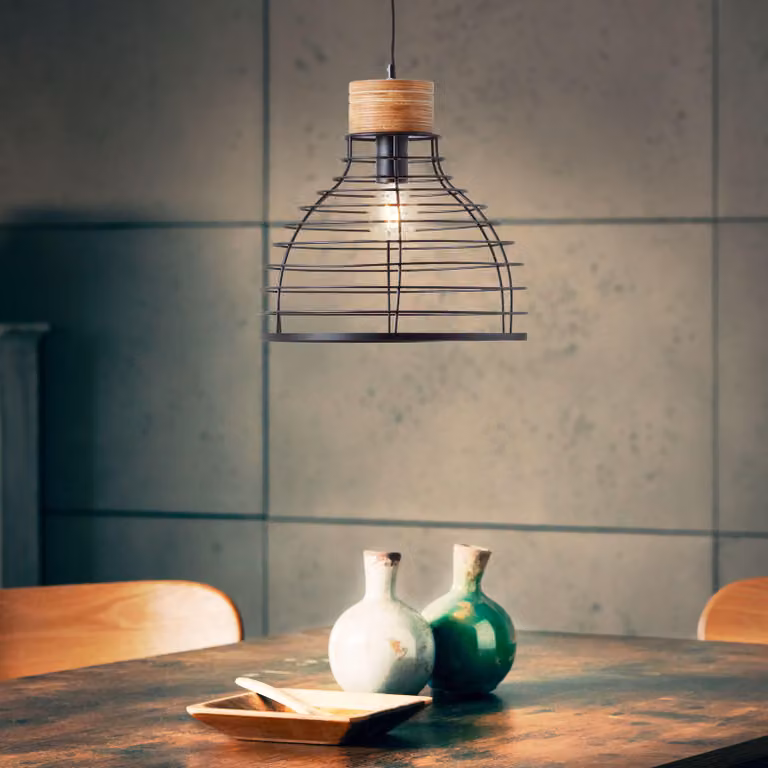 Lampada a sospensione nera BRILLIANT AVIA | Lampada a sospensione in legno sostenibile | 1 attacco E27 max. 52 W | Metallo/legno