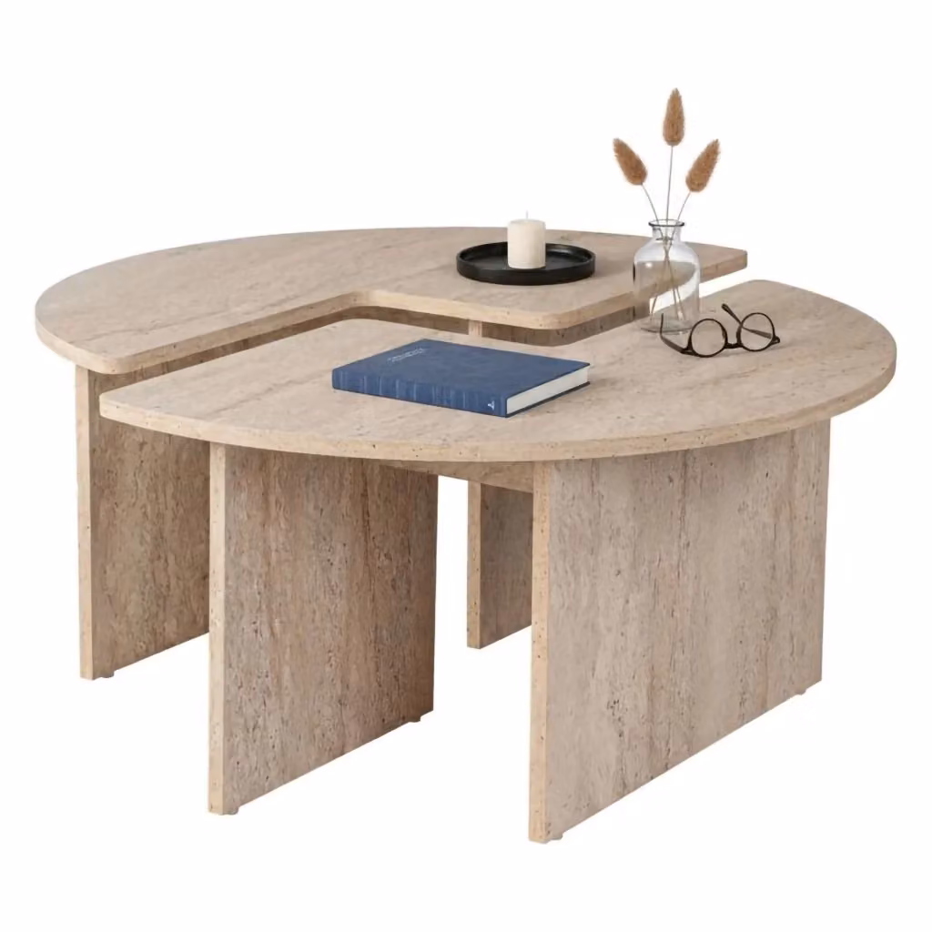 Tavolino da salotto Tairn beige con ripiano per soggiorno L 90 x P 90 x H 41 cm – 2