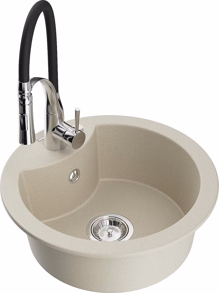 Mexen Diego lavello in granito a 1 vasca con rubinetto da cucina Aster, beige - 6512-69-73450-07