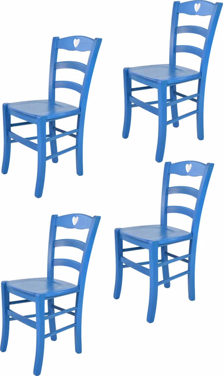 t m c s Tommychairs - Set di 4 sedie CUORE per cucina e sala da pranzo, struttura robusta in legno di faggio, laccata in colore blu anilina e seduta in legno
