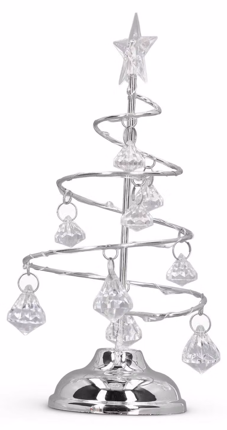 Lampada da tavolo a forma di albero di Natale, LED, argento e bianco, 19 cm, in acrilico