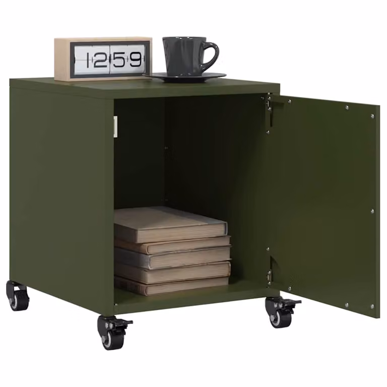 Set di 2 comodini vidaXL in metallo e MDF verde oliva, L 36 cm x P 39 cm x H 43,5 cm