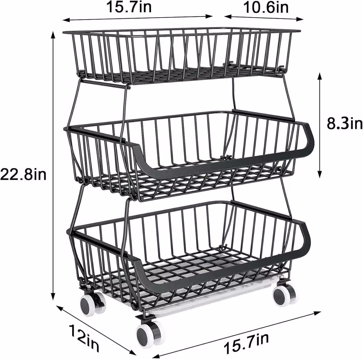 Ripiano portaoggetti a 3 livelli - Metallo - Griglia a filo aperta - Ripiano inferiore estraibile - Smontabile - Impilabile - Cucina