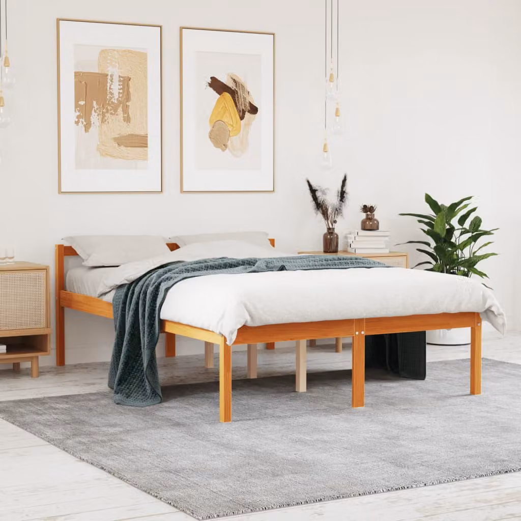 Letto per anziani vidaXL in legno massello di pino color marrone cera con doghe piatte fisse L/P/H: 120 x 200 x 70,5 cm