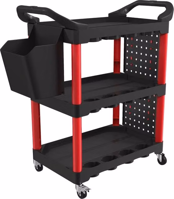 Carrello portautensili Weimin a 3 livelli con pannelli forati, ganci e contenitori, nero e rosso – 1