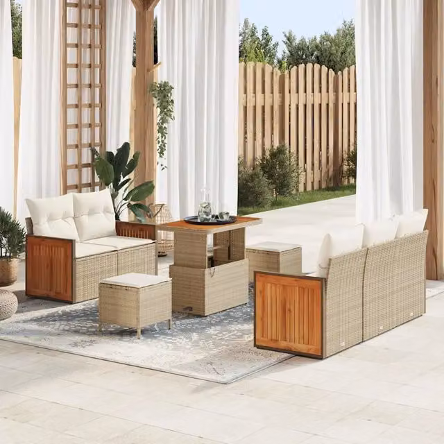 Set Divano da Giardino 10 pz 7-Numero di posti Beige e Crema 3365201