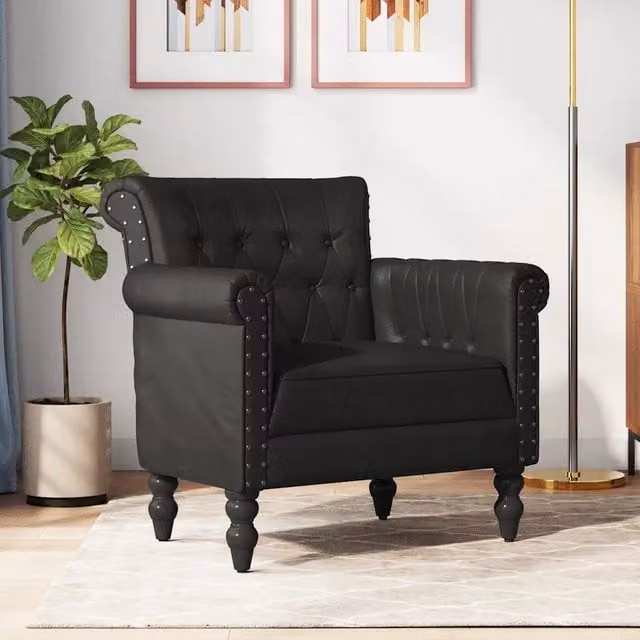 Poltrona Chesterfield nera in vera pelle con struttura in legno di mango vidaXL