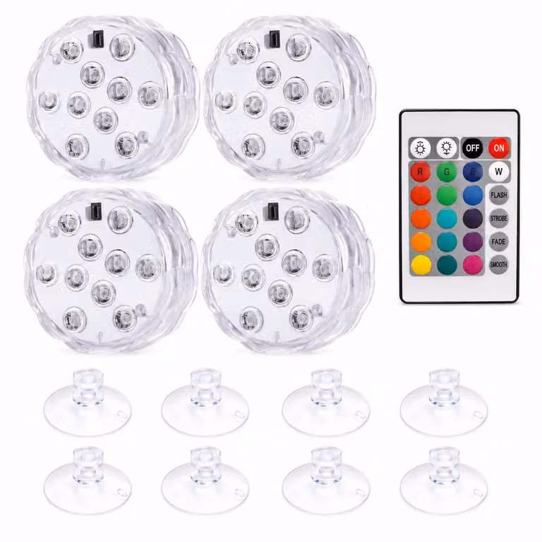 Set di 4 luci RGB impermeabili IP68 con telecomando e 4 modalità, luci LED subacquee per immersioni, illuminazione per stagni - SHEINAQUACUPS