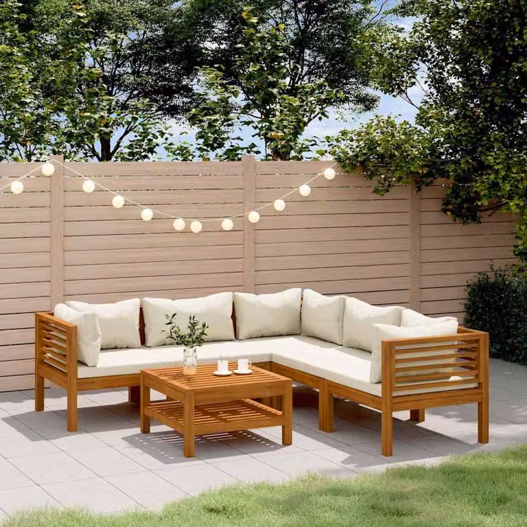 Set da giardino vidaXL composto da 6 pezzi in legno di acacia con cuscini beige e tavolino da caffè